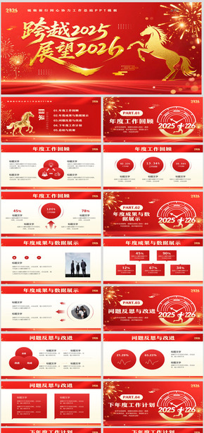 紅色大氣馬年跨越2025展望2026年終工作總結(jié)年會(huì)新年計(jì)劃工作報(bào)告PPT模板