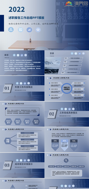 藍色扁平化商務風工作匯報PPT模板