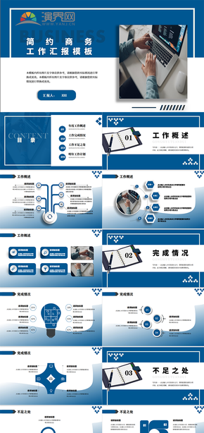 藍(lán)色扁平商務(wù)風(fēng)工作匯報PPT模板