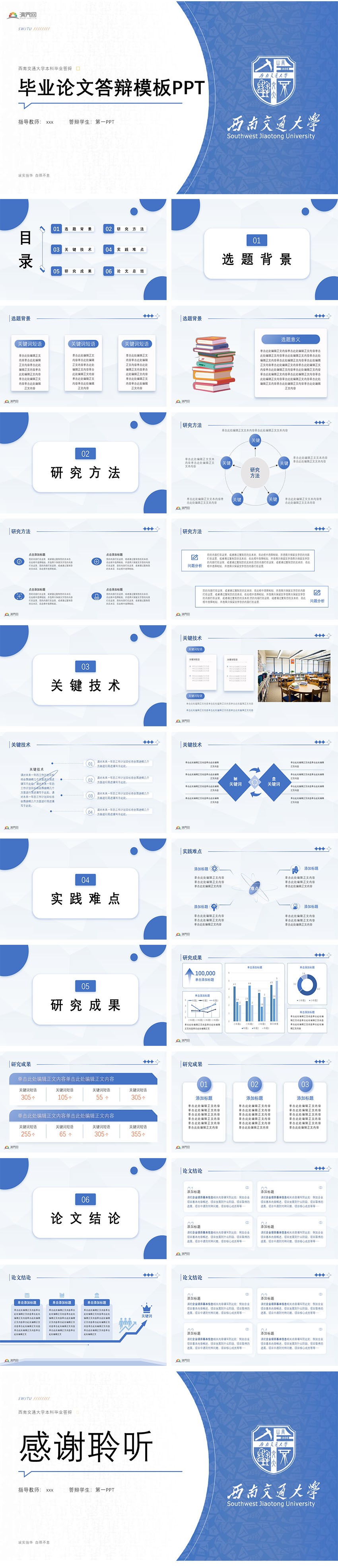 藍(lán)色大學(xué)生/研究生畢業(yè)論文答辯PPT模板