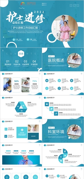  17 PPT template for summary of nursing training in blue business style
