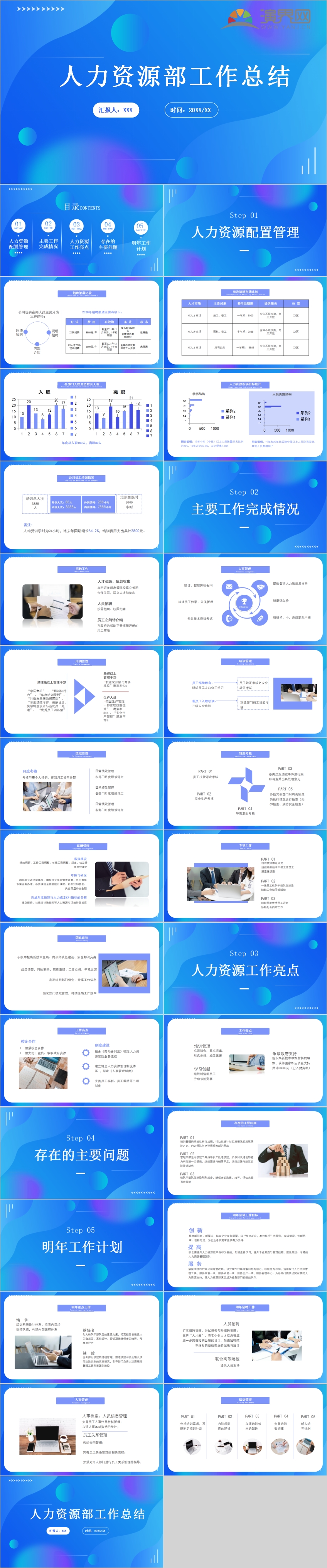 漸變紫色商務(wù)立體人力資源部門管理招聘工作總結(jié)PPT模板