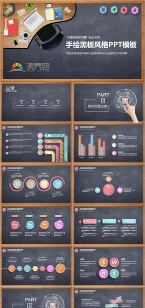  PPT template for 2022 hand drawn blackboard style work plan summary
