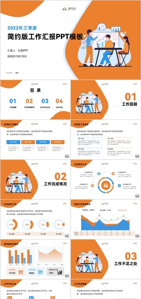 橙藍(lán)扁平簡約工作匯報PPT模板