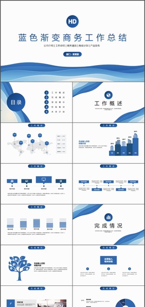 藍色波浪商務商業(yè)工作匯報PPT