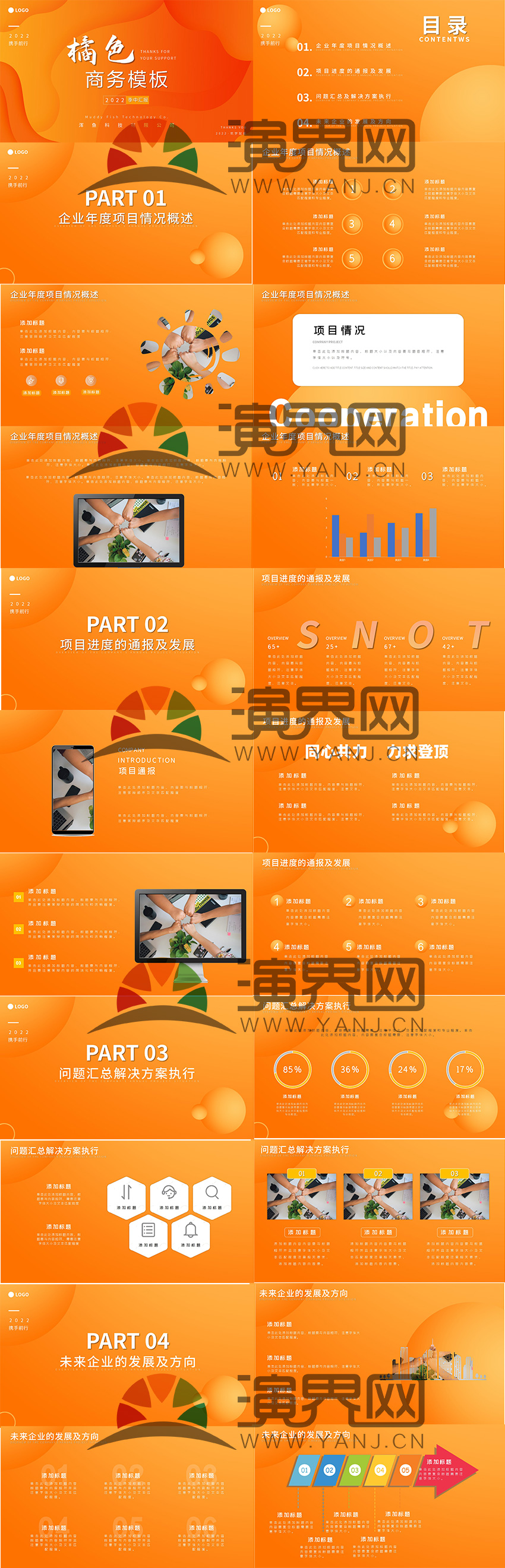 2022鮮艷橘色漸變商務(wù)匯報PPT模板