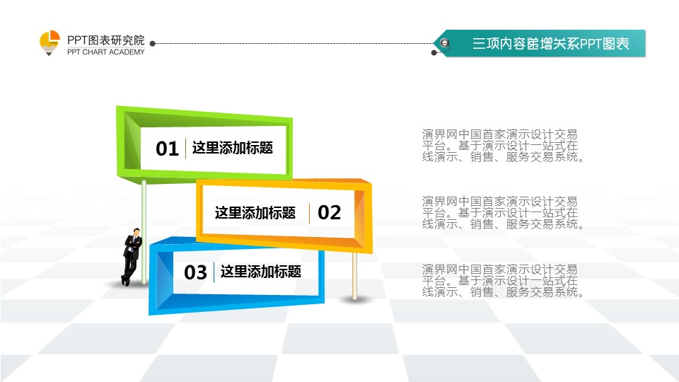 三项内容递增关系ppt图表(动态)
