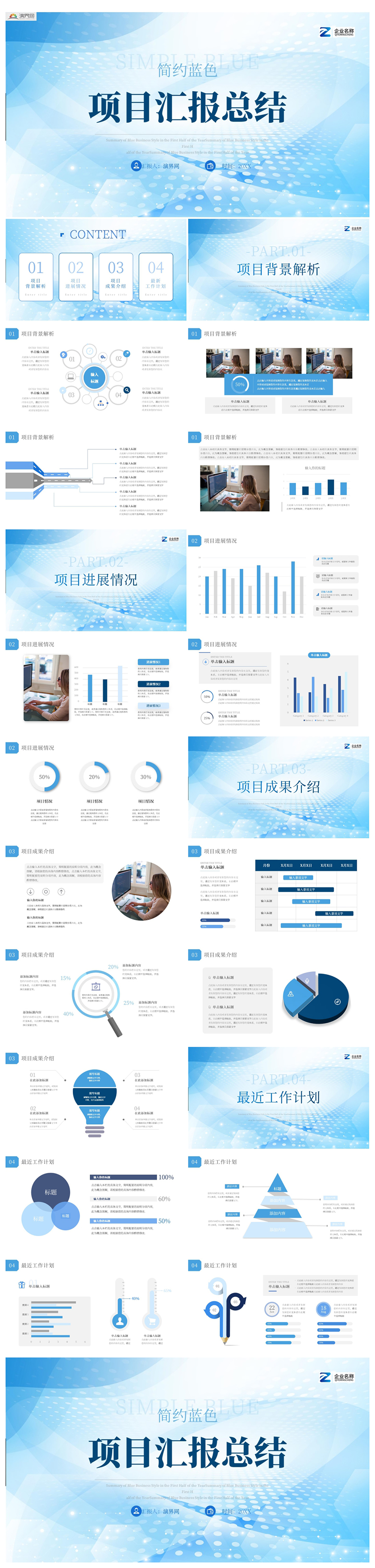 藍(lán)色簡約項目匯報總結(jié)工作總結(jié)PPT模板