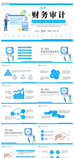 扁平風(fēng)財務(wù)貨幣資金審計(jì)分析動態(tài)PPT模板