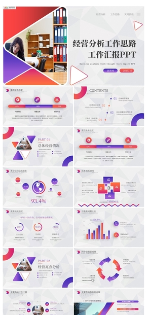 漸變色經營分析工作總結工作匯報PPT模板