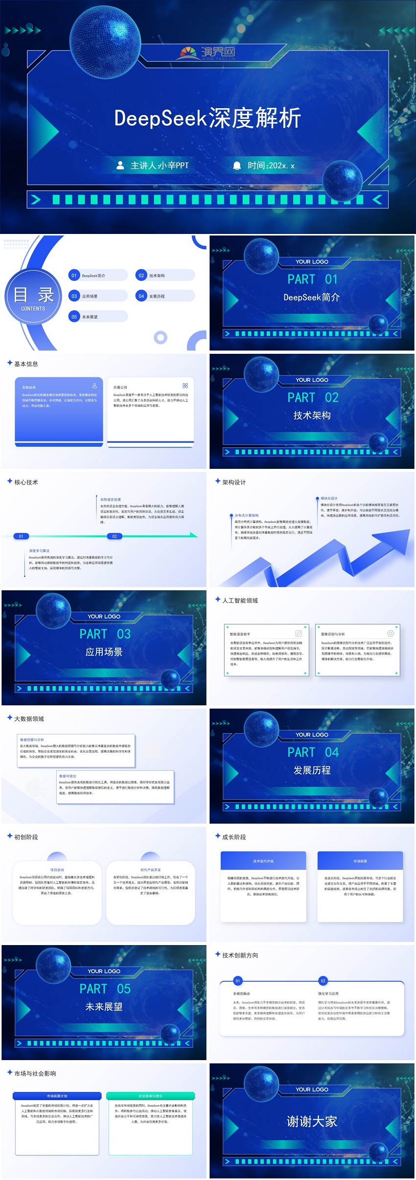 deepseek深度解析ppt模板