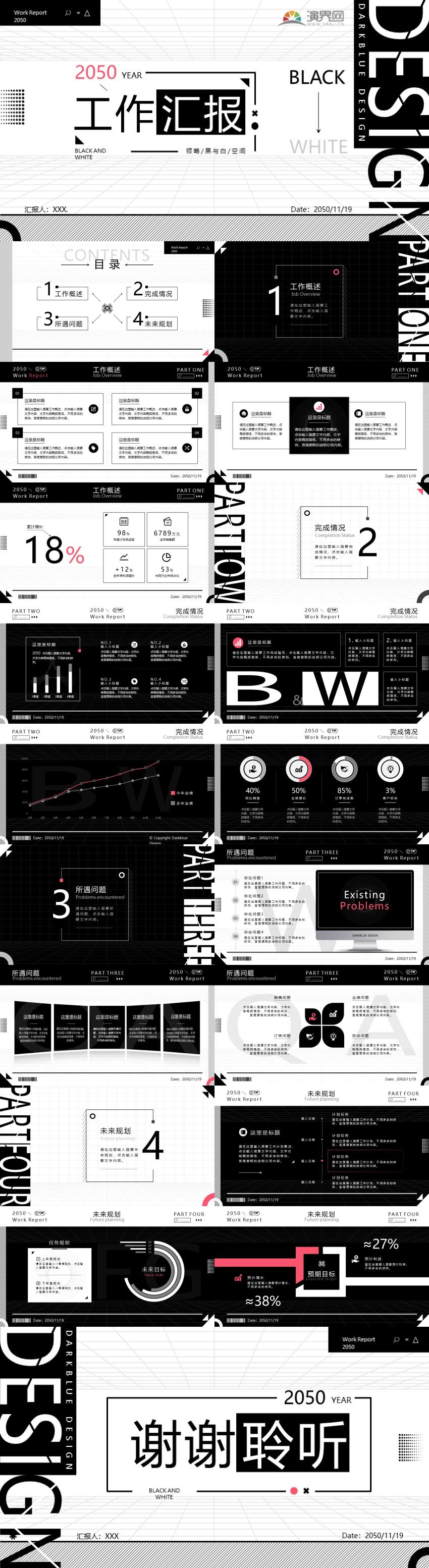 黑白工作匯報PPT模板