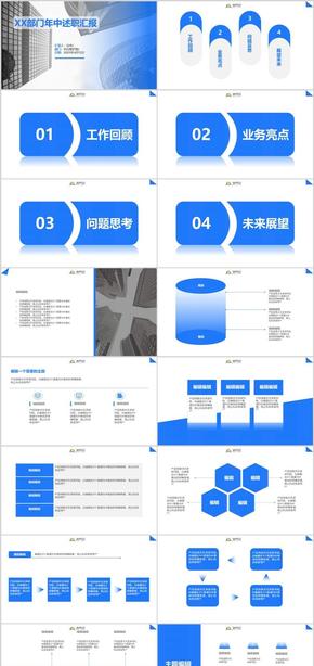 藍色高級簡約風(fēng)工作匯報PPT模板