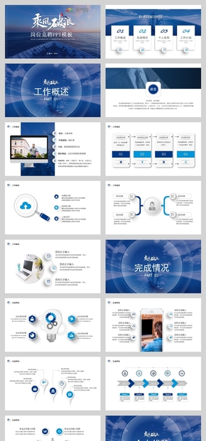 藍色乘風破浪工作匯報年度總結崗位競聘PPT