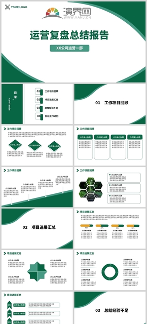 綠色系簡約風年度復盤報告工作總結(jié)匯報PPT模板