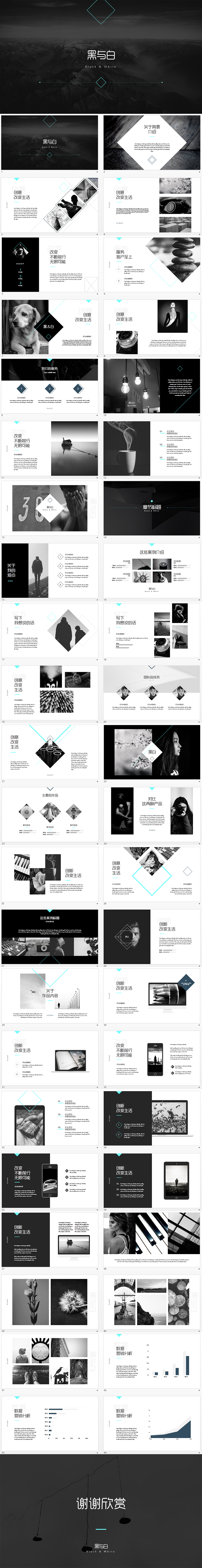 黑白創(chuàng)意唯美藝術(shù)keynote模板