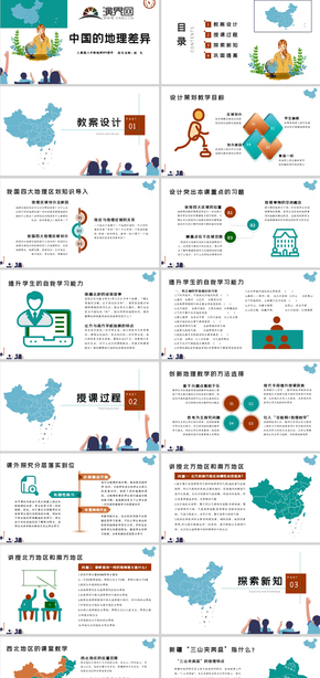 绿色《中国的地理差异》PPT模板