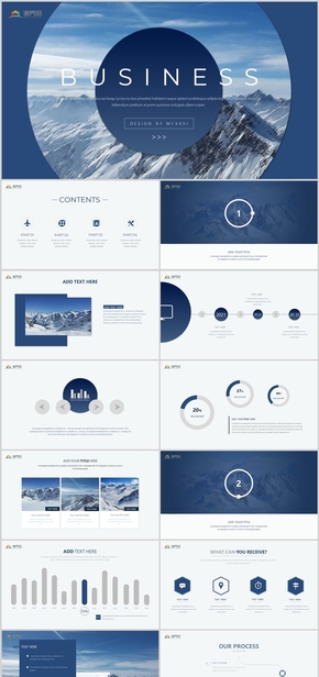  Blue exquisite European style business style low price PPT template