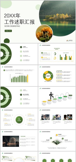 綠色淡雅年度述職匯報PPT模版
