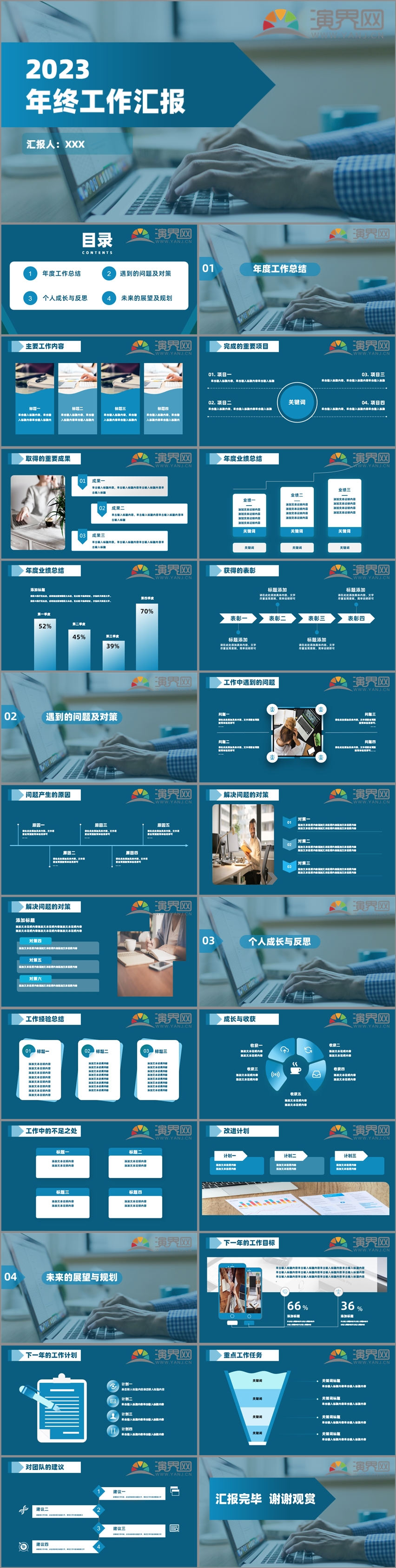 深藍(lán)商務(wù)事業(yè)單位年終工作匯報(bào)PPT