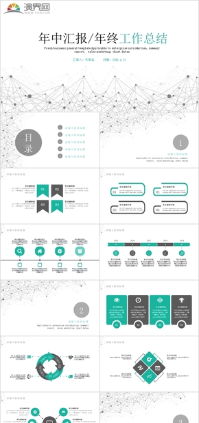 2023精選大氣綠灰簡約粒子風年終工作總結(jié)工作匯報PPT模板