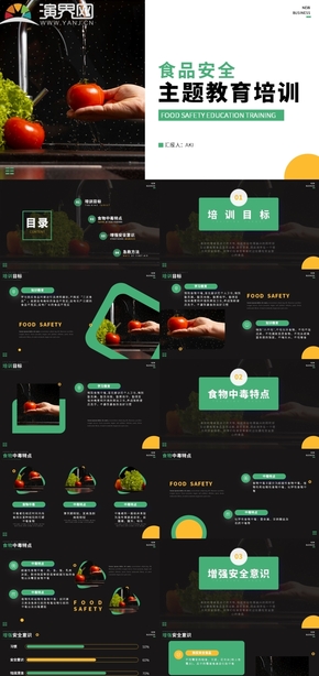 黃綠色商務(wù)風(fēng)食品安全教育主題培訓(xùn)PPT模板