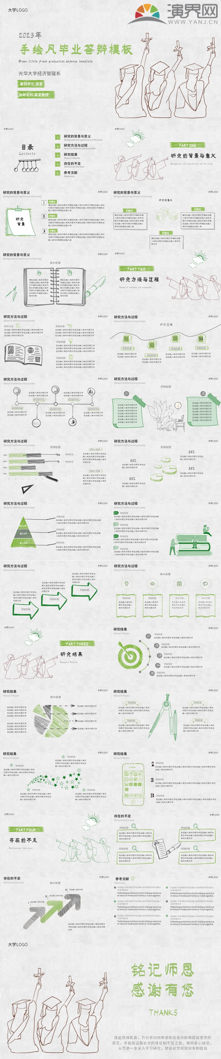 手繪畢業(yè)論文答辯ppt通用模板