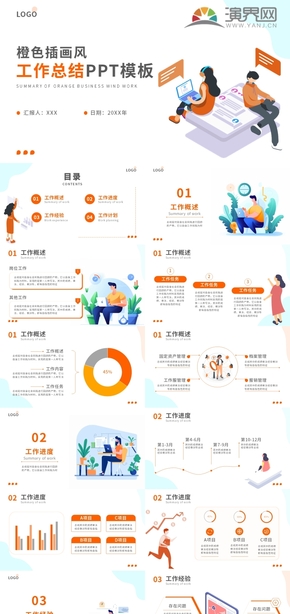 橙色插畫風(fēng)工作總結(jié)PPT模板