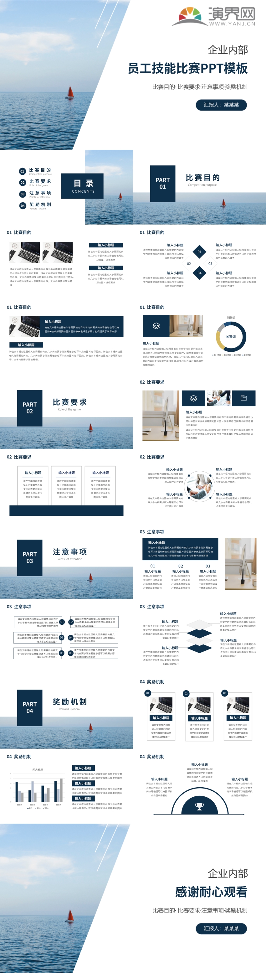 藍色簡約風員工技能比賽PPT模板