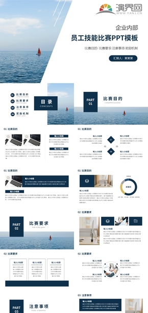 藍色簡約風(fēng)員工技能比賽PPT模板