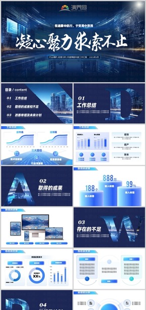 商務藍凝心聚力求索不止行業(yè)調研經營分析工作匯報決策建議方案PPT模板