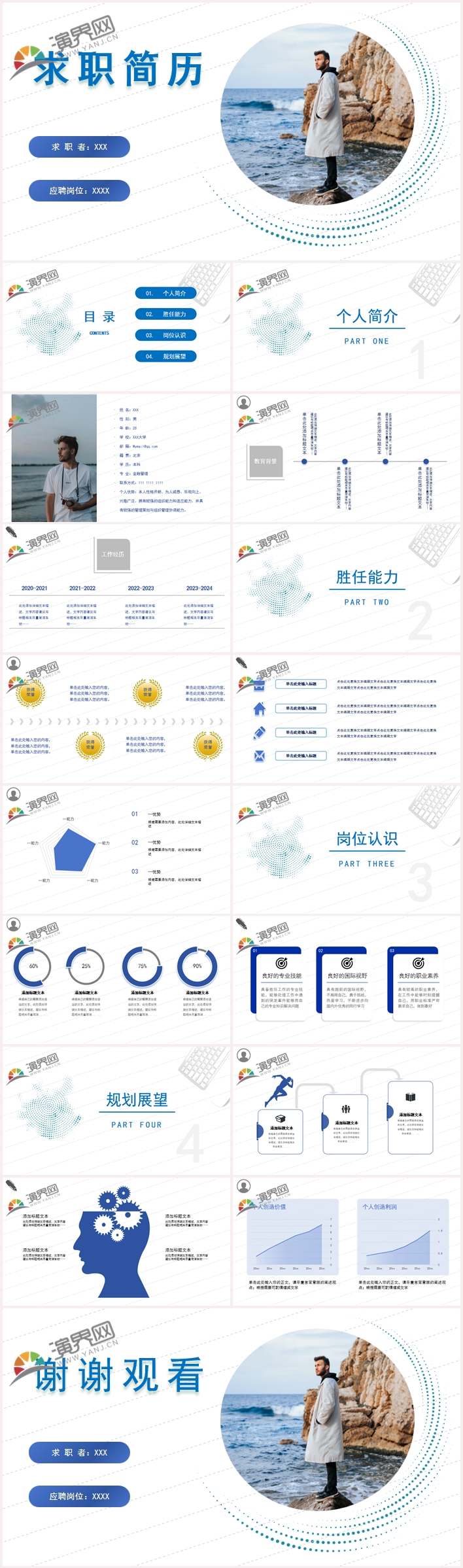 商務(wù)簡約白色個人簡歷述職報告金融廣告