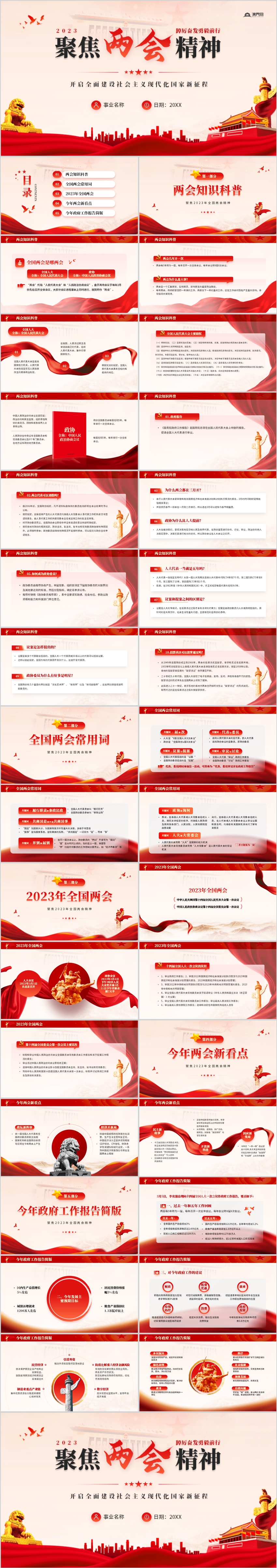  The red party's political style focuses on the spirit of the two sessions and interprets the PPT template
