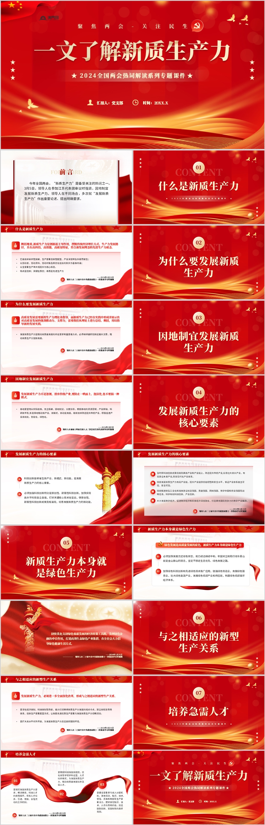 一文了解新質(zhì)生產(chǎn)力聚焦2024全國(guó)兩會(huì)PPT模板