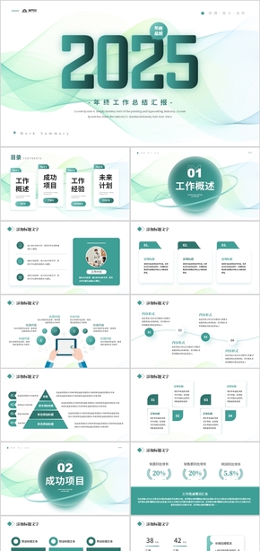 綠色簡約2025工作總結(jié)述職報告新年計劃PPT模板