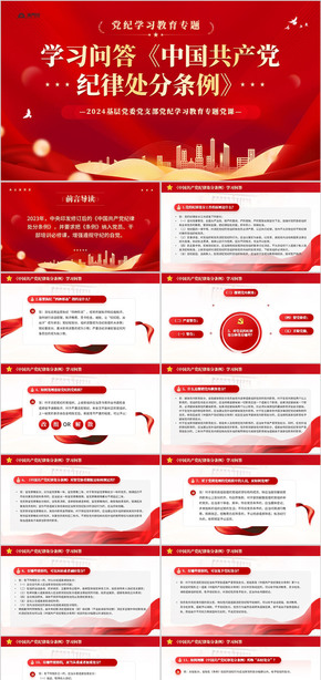  Special PPT template for learning and education of red party's political style and discipline