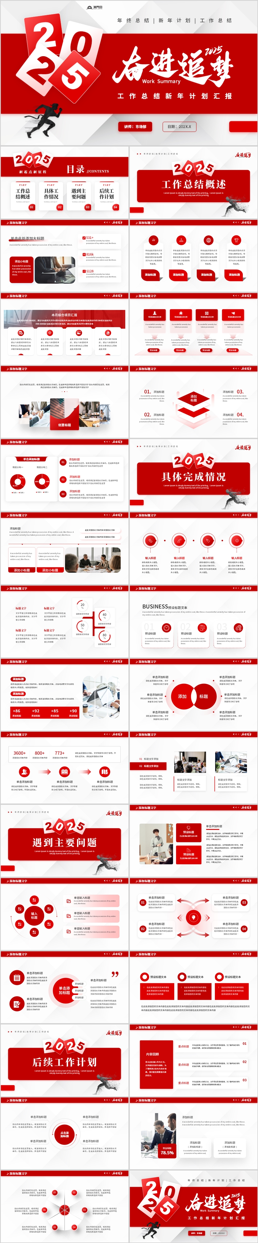 紅色2025奮進追夢工作總結(jié)新年計劃PPT模板