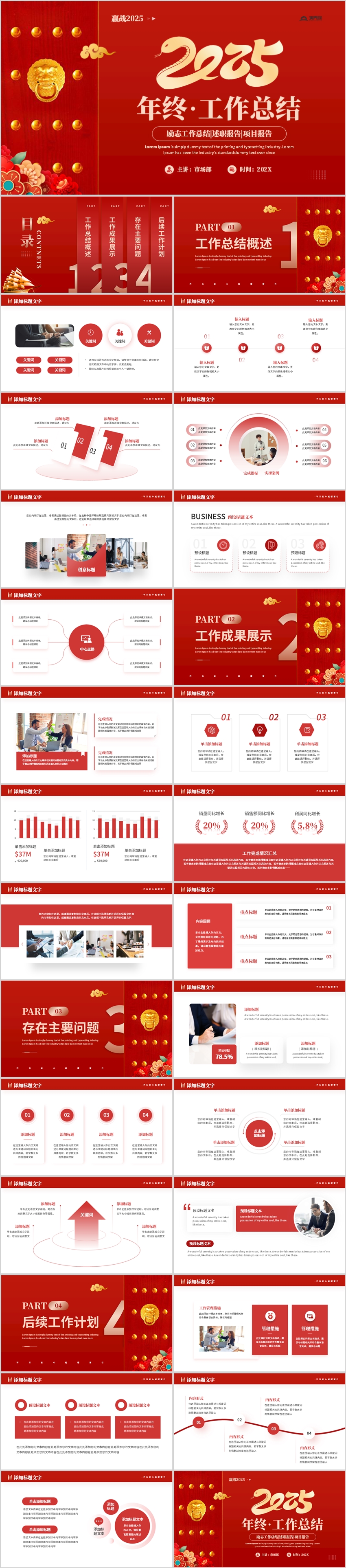 紅色大氣2025年終總結(jié)工作總結(jié)新年計劃PPT模板