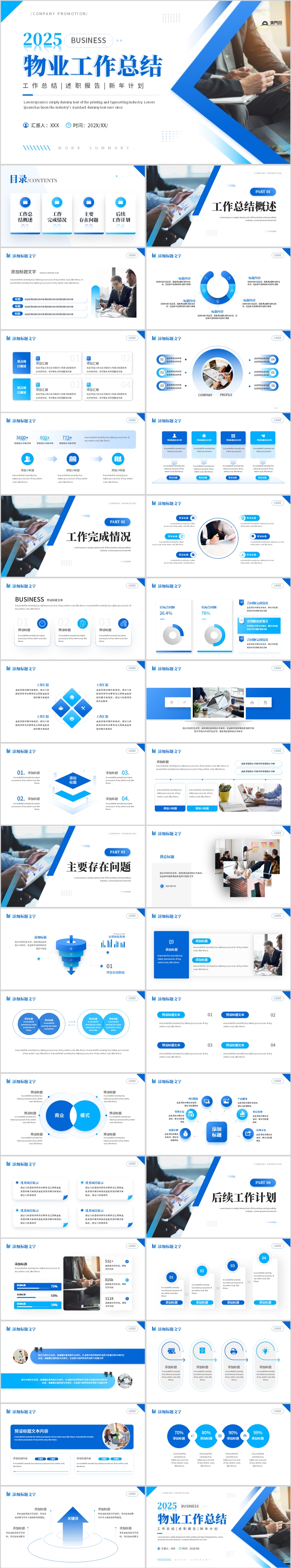 藍(lán)色商務(wù)物業(yè)工作總結(jié)述職報(bào)告PPT模板
