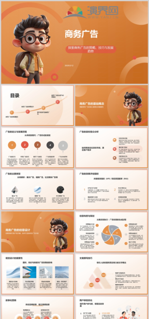 橙色商務廣告介紹ppt模板