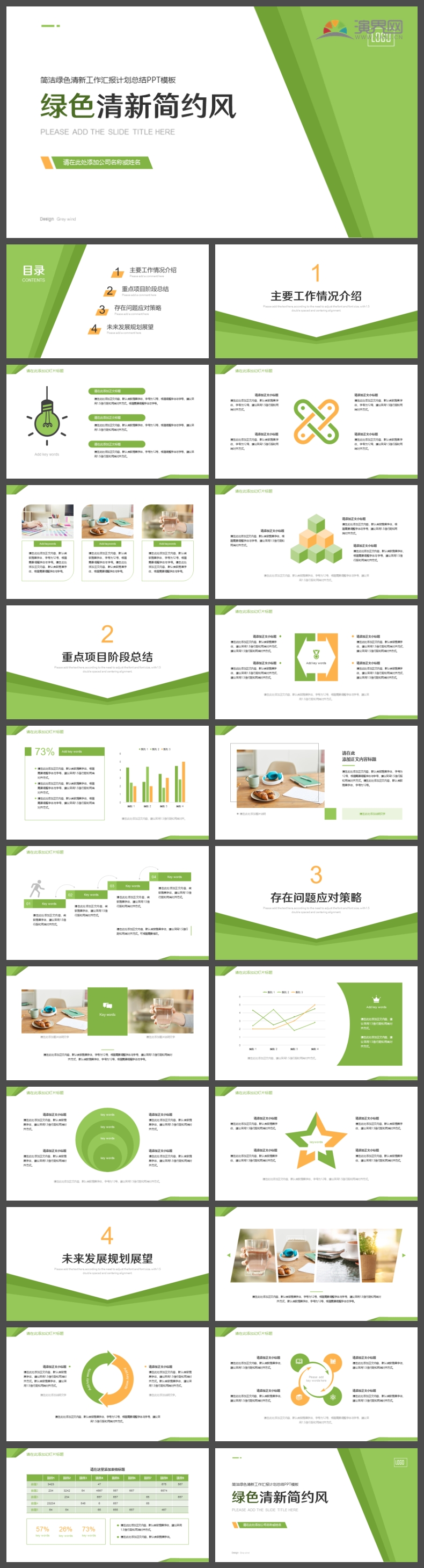 绿色清新简约通用计划总结工作汇报演示报告ppt模板