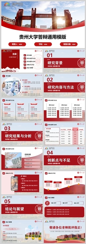 紅色貴州大學(xué)學(xué)術(shù)答辯PPT模板