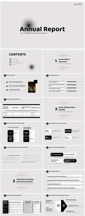 黑灰圓圈簡約風工作匯報計劃總結(jié)PPT模板