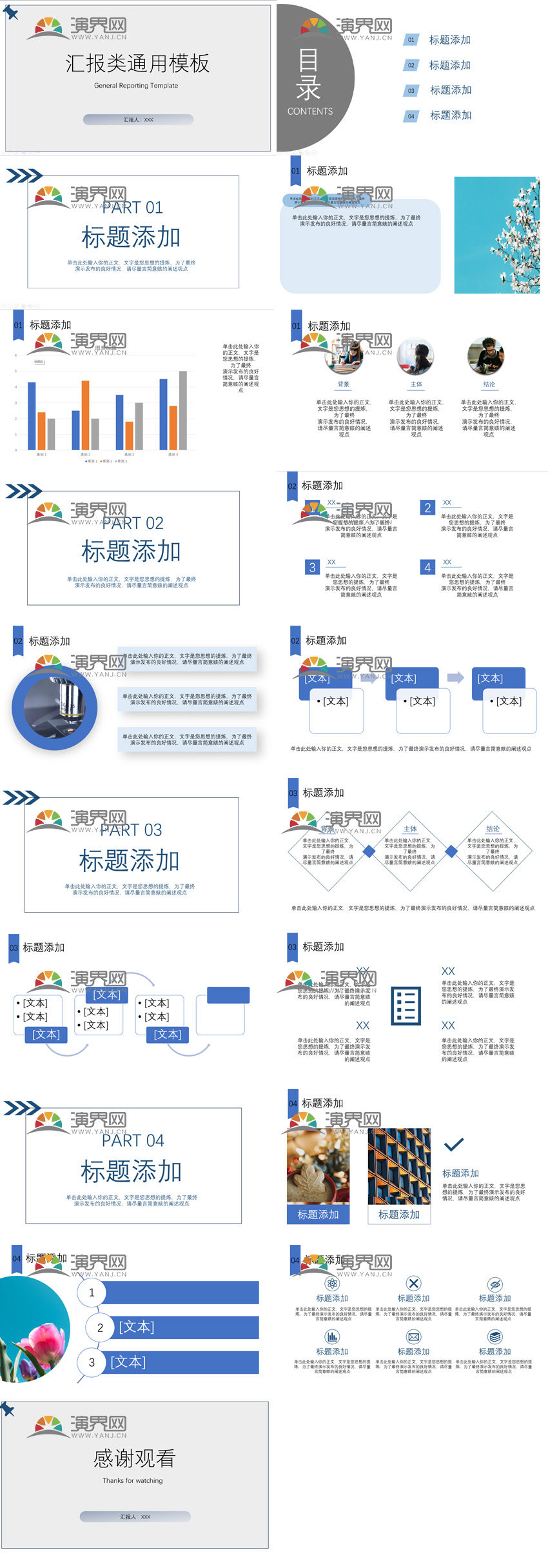 藍色扁平匯報類PPT模板