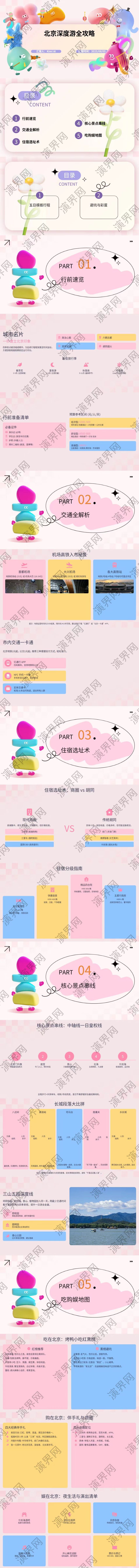 粉色卡通簡北京旅游攻略PPT模板