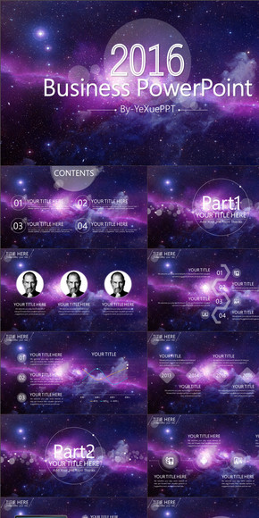 【叶雪PPT】2016-紫色IOS风格动态商务模板
