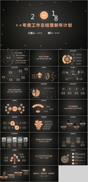 精致酷炫磨砂黑香檳金極簡商務年終總結(jié)工作計劃PPT模板