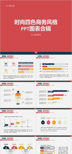 時尚四色商務風格PPT圖表合集一(12套）