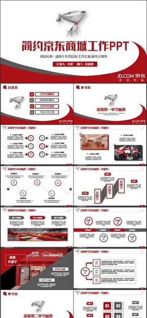 紅色框架完整京東商城京東快遞工作通用PPT