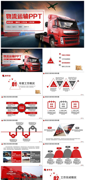 大氣簡約物流運輸快遞速遞貨運空運托運PPT